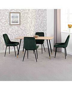 Hamilton & Avery Medium Dining Set (X4 Chairs) - Medium Oak Effect/Emerald Green Velvet