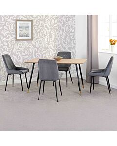 Hamilton & Avery Medium Dining Set (X4 Chairs) - Medium Oak Effect/Grey Velvet
