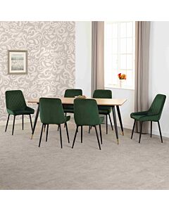 Hamilton & Avery Large Dining Set (X6 Chairs) - Medium Oak Effect/Emerald Green Velvet