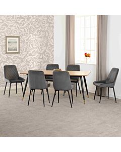 Hamilton & Avery Large Dining Set (X6 Chairs) - Medium Oak Effect/Grey Velvet