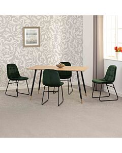 Hamilton & Lukas Medium Dining Set (X4 Chairs) - Medium Oak Effect/Emerald Green Velvet