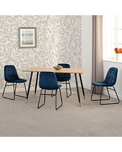 Hamilton & Lukas Medium Dining Set (X4 Chairs) - Medium Oak Effect/Sapphire Blue Velvet