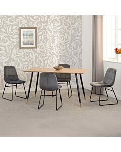 Hamilton & Lukas Medium Dining Set (X4 Chairs) - Medium Oak Effect/Grey Velvet