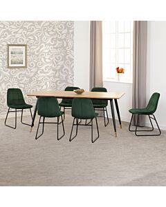 Hamilton & Lukas Large Dining Set (X6 Chairs) - Medium Oak Effect/Emerald Green Velvet