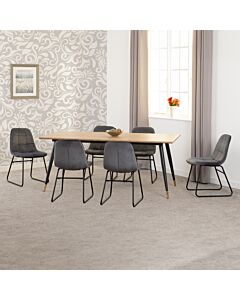 Hamilton & Lukas Large Dining Set (X6 Chairs) - Medium Oak Effect/Grey Velvet