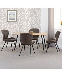 Hamilton & Quebec Medium Dining Set (X4 Chairs) - Medium Oak Effect/Brown Faux Leather