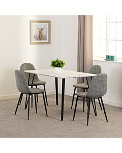 Marlow & Athens Dining Set (X4 Chairs) - White Marble/Grey Faux Leather