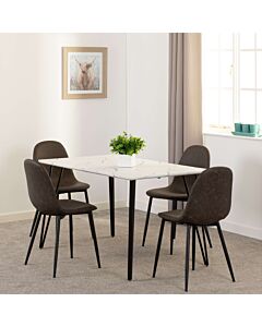 Marlow & Athens Dining Set (X4 Chairs) - White Marble/Brown Faux Leather
