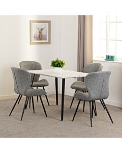 Marlow & Quebec Dining Set (X4 Chairs) - White Marble/Grey Faux Leather