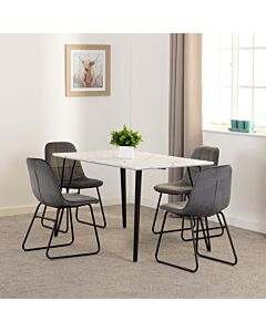 Marlow & Lukas Dining Set (X4 Chairs) - White Marble/Grey Velvet
