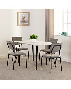 Marlow & Sheldon Dining Set (X4 Chairs) - White Marble/Grey Velvet Fabric