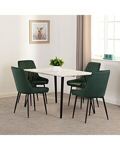 Marlow & Avery Dining Set (X4 Chairs) - White Marble/Emerald Green Velvet
