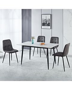 Fenton Dining Set (X4 Chairs) - White/Dark Grey Suede Fabric