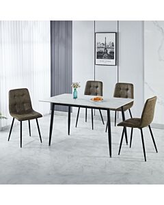Fenton Dining Set (X4 Chairs) - White/Olive Green Suede Fabric