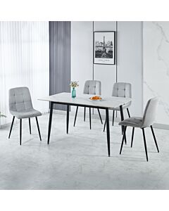 Fenton Dining Set (X4 Chairs) - White/Light Grey Fabric