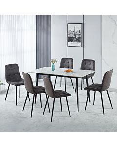 Fenton Dining Set (X6 Chairs) - White/Dark Grey Suede Fabric