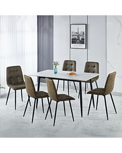 Fenton Dining Set (X6 Chairs) - White/Olive Green Suede Fabric