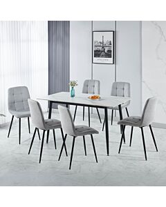 Fenton Dining Set (X6 Chairs) - White/Light Grey Fabric