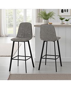Quebec Bar Chair (Pair) - Grey Faux Leather