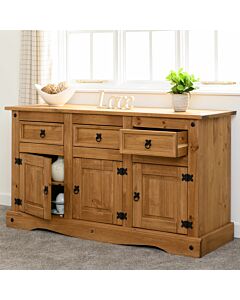 Corona 3 Door 3 Drawer Sideboard - Distressed Waxed Pine