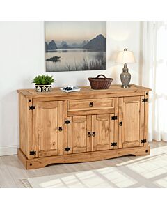 Corona 4 Door 1 Drawer Sideboard - Distressed Waxed Pine