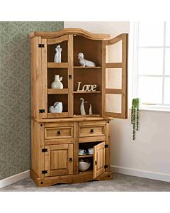 Corona 3' Buffet Hutch - Distressed Waxed Pine/Glass