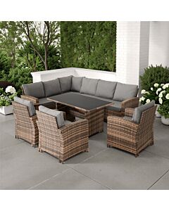 Aspen Corner Garden Furniture Set - Brown Rattan/Grey Fabric