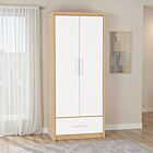 Seville 2 Door 1 Drawer Wardrobe - White Gloss/Light Oak Effect Veneer