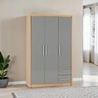 Seville 3 Door 2 Drawer Wardrobe - Grey Gloss/Light Oak Effect Veneer