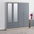 Nevada 4 Door 2 Drawer Wardrobe - Grey Gloss/Light Oak Effect Veneer