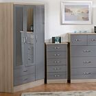 Nevada 3 Door 2 Drawer Wardrobe - Grey Gloss/Light Oak Effect Veneer
