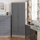 Nevada 2 Door 1 Drawer Wardrobe - Grey Gloss/Light Oak Effect Veneer