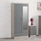 Nevada Mirrored 2 Door Wardrobe - Grey Gloss/Light Oak Effect Veneer