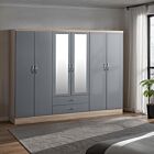 Nevada 6 Door 2 Drawer Wardrobe - Grey Gloss/Light Oak Effect Veneer
