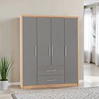 Seville 4 Door 2 Drawer Wardrobe - Grey Gloss/Light Oak Effect Veneer