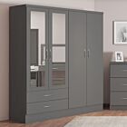 Nevada 4 Door 2 Drawer Wardrobe - 3D Effect Grey