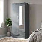 Nevada Mirrored 2 Door Wardrobe - 3D Effect Grey