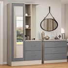 Nevada Mirrored Open Shelf Wardrobe - Grey Gloss/Light Oak Effect Veneer