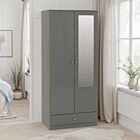 Denver 2 Door 1 Drawer Mirrored Wardrobe - Grey Gloss