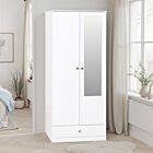 Denver 2 Door 1 Drawer Mirrored Wardrobe - White Gloss