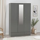Denver 3 Door 2 Drawer Mirrored Wardrobe - Grey Gloss