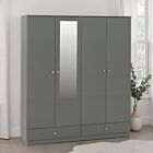 Denver 4 Door 2 Drawer Mirrored Wardrobe - Grey Gloss