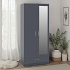 Dakota 2 Door 1 Drawer Mirrored Wardrobe - Dark Grey