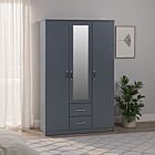 Dakota 3 Door 2 Drawer Mirrored Wardrobe - Dark Grey