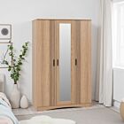 Tessa 3 Door Mirrored Wardrobe - Natural Oak Effect