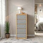 Seville 5 Drawer Narrow Chest - Grey Gloss/Light Oak Effect Veneer