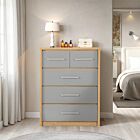 Seville 3+2 Drawer Chest - Grey Gloss/Light Oak Effect Veneer