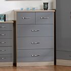 Nevada 3+2 Drawer Chest - Grey Gloss/Light Oak Effect Veneer