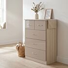 Nevada 3+2 Drawer Chest - Oyster Gloss/Light Oak Effect Veneer