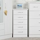 Nevada 5 Drawer Narrow Chest - White Gloss